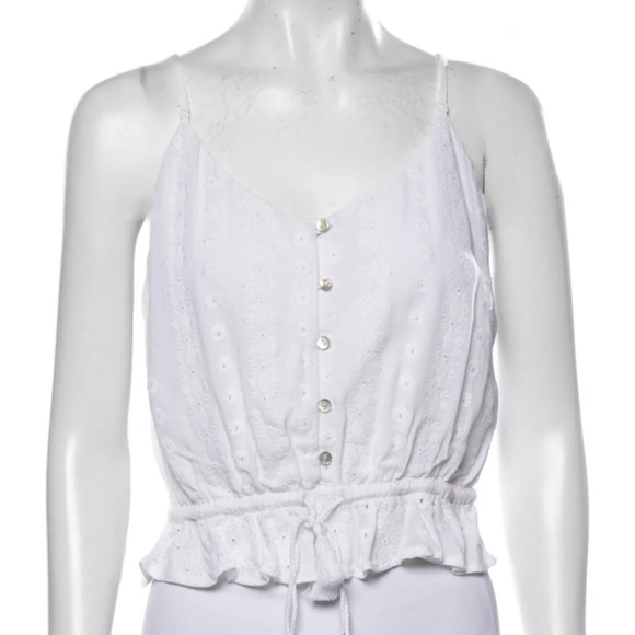 CUPCAKES & CASHMERE White V-Neck Button Cami Camisole Lace Sleeveless Crop Top S - Picture 1 of 3